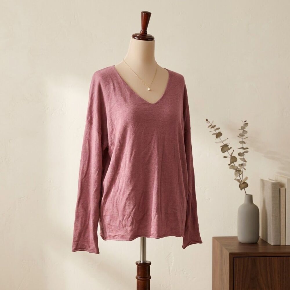 Unbranded Soft Mauve Pink V-Neck Knit Sweater Relaxed Slouchy Fit Size Small